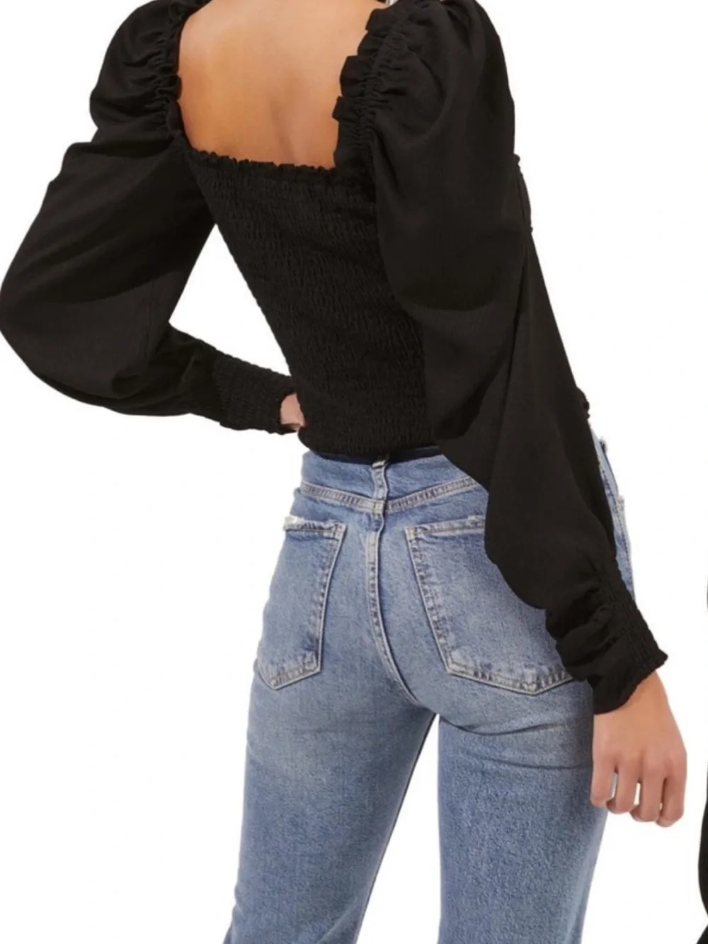 ASTR THE LABEL Puff Sleeve Square Neck Top Black Size Small